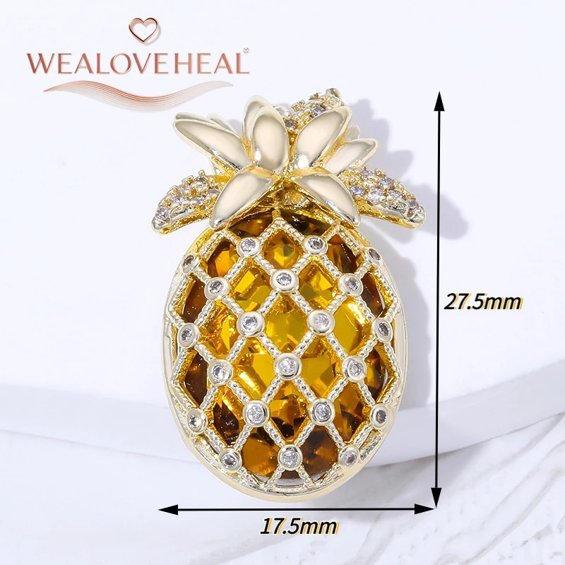 anhänger schmuckherstellung,anhänger schmuck,Modischer 18K vergoldeter Messing-Ananas-Anhänger, glänzende Zirkonia-Frucht-Charms für DIY-Halsketten-Schmuckherstellung, Großhandelszubehör – Detail 21