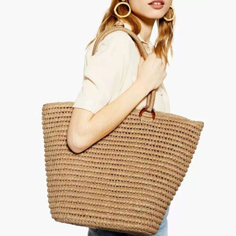 Handmade Women\'s Handbags Bohemian Summer Straw Beach Bag Female Large Capacity Shoulder Bag Shopper Basket Woven Tote Bags