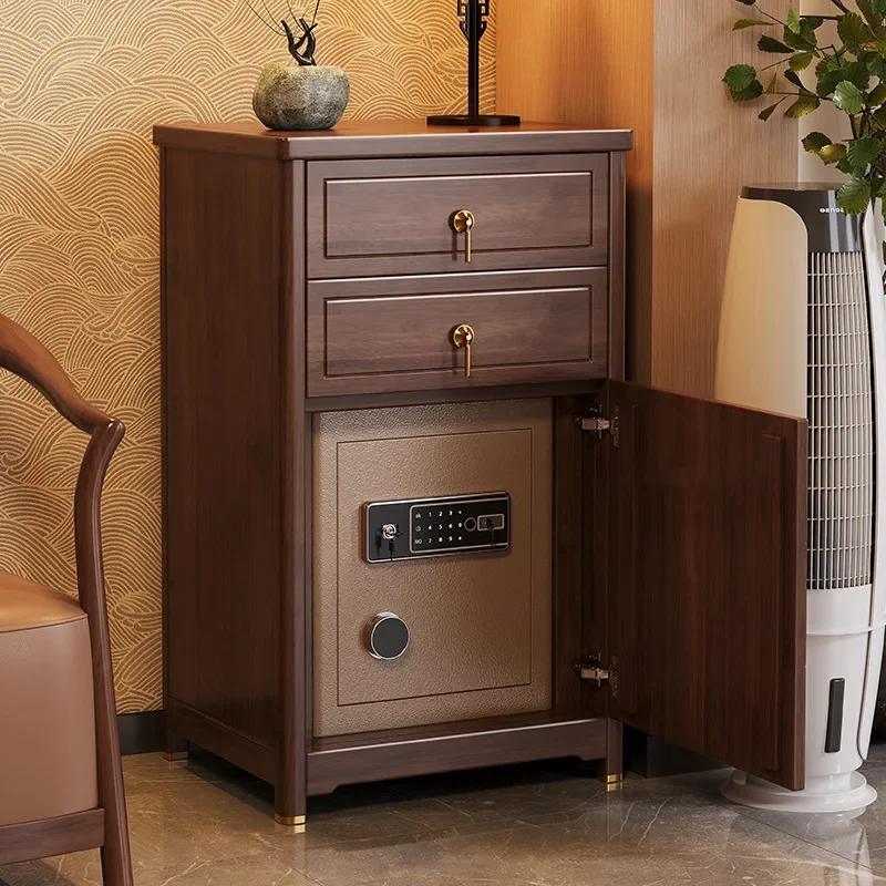 New Chinese-style solid wood bedside table, safe deposit box, integrated locker, light luxury and high-end sense with password l