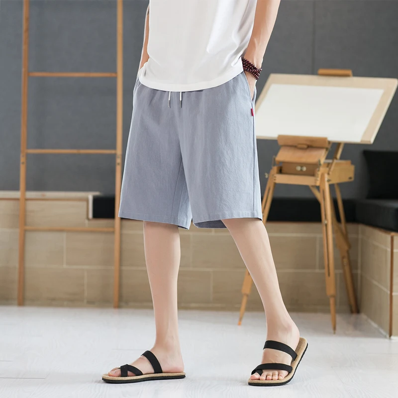 Loose Linen orts for Men Summer Thin Qui Dry Cotton Linen Sports Casual Five-Quarter Beach Pants Youth Active Sle