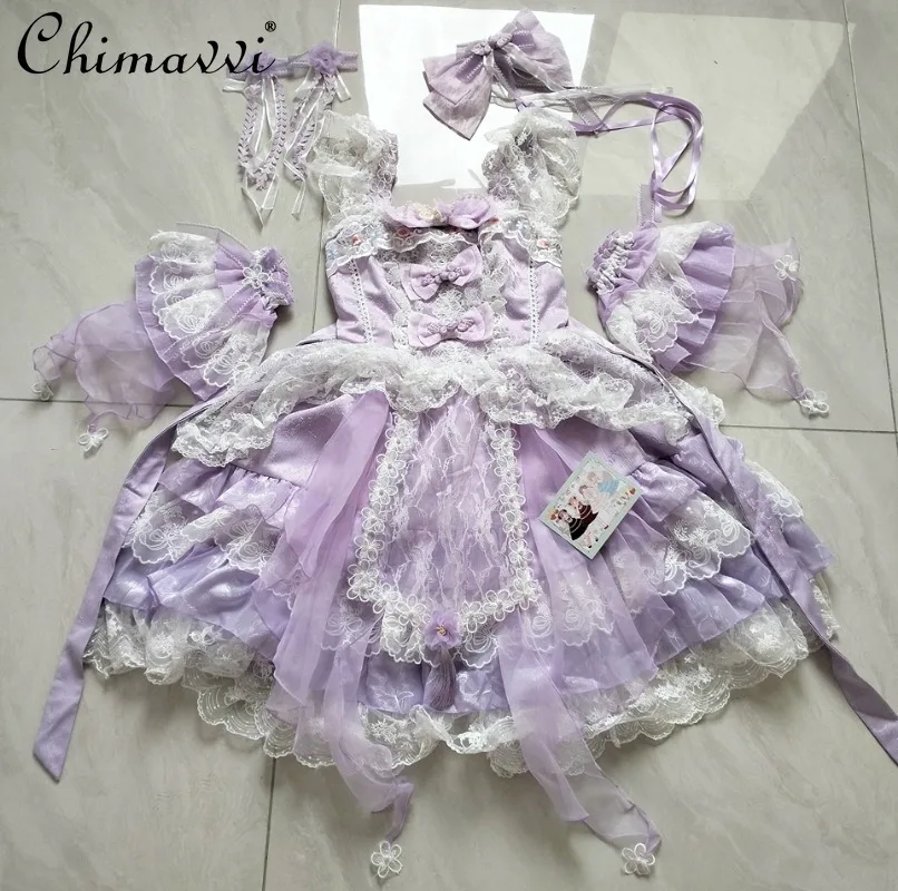 

New Original Lolita Chinese Style JSK Suspender Dress Fairy Sweet Bow Girls Princess Elegant Dress 2026 Spring and Summer