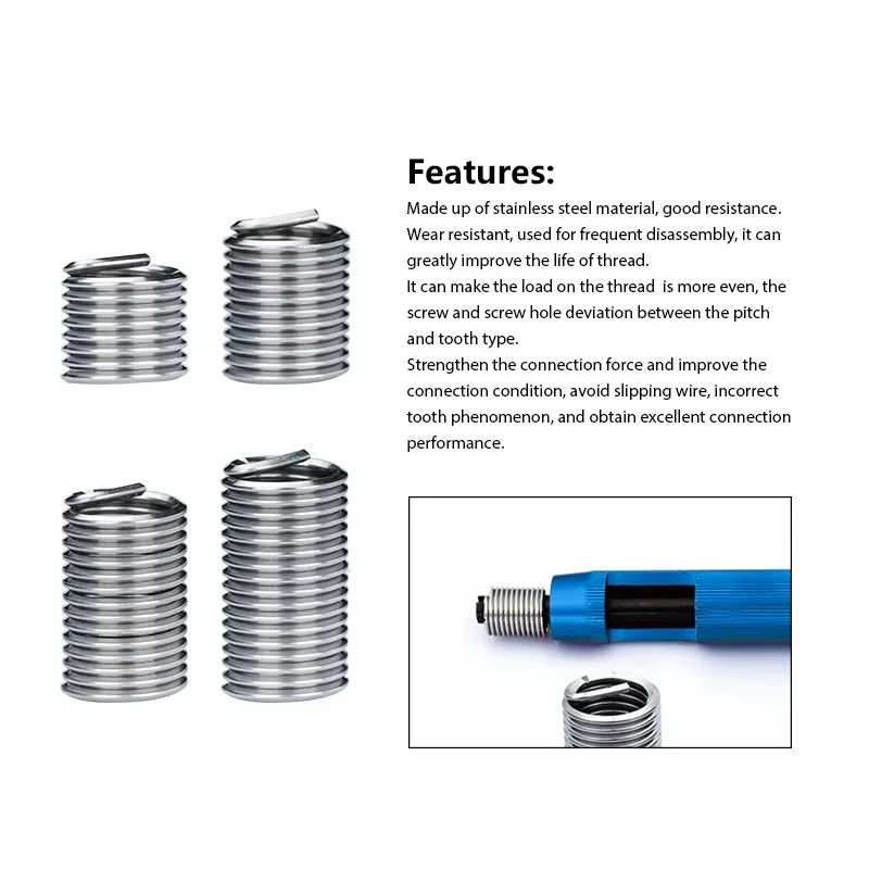 XUCHUAN 10PCS Fastening Thread Insert Set M10 M12 M16 Stainless Steel  Spiral Wire Repair Tool Screw Insert Kit Threading Tools