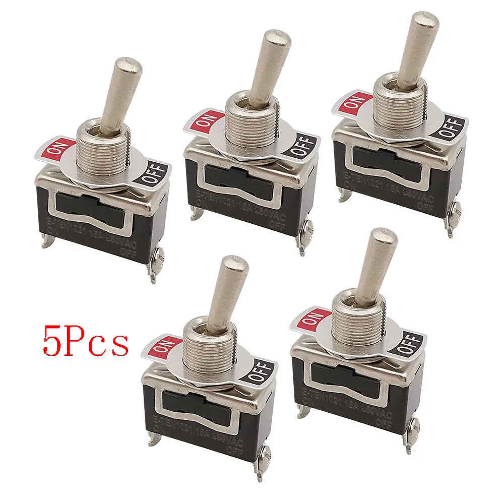 5Pcs E-TEN1021 Toggle Switch 15A 250V SPST ON OFF SPST 2 Leg Terminal Switches