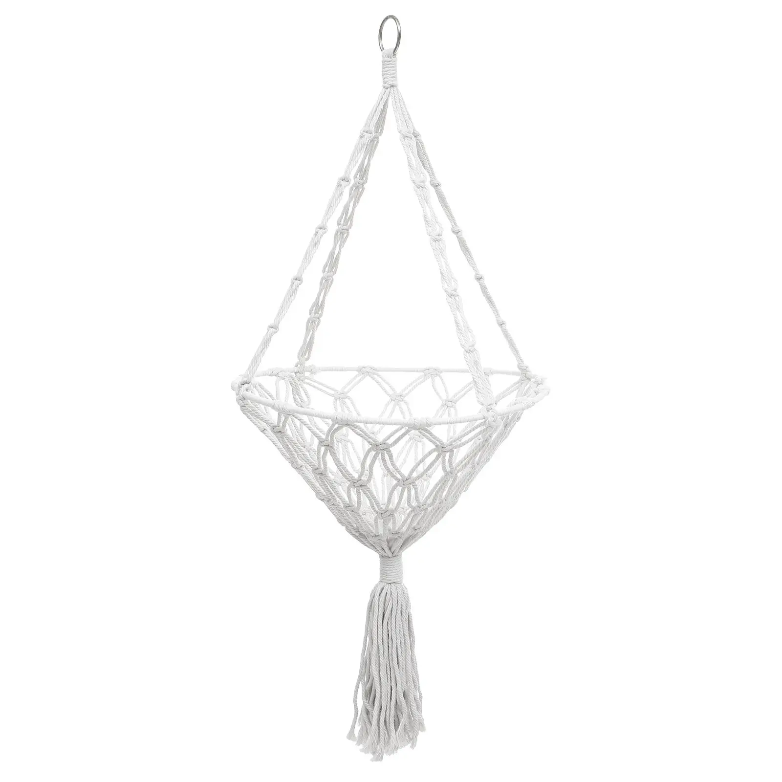Handwoven Cotton Macrame Plant Hanger Indoor Outdoor Hanging Basket Rustic Woven Planter Holder for Dried Flowers Artificial