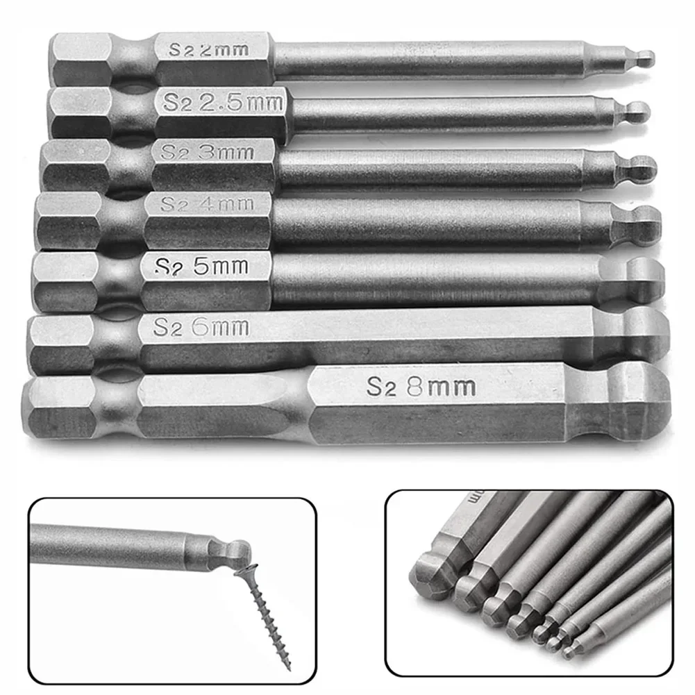 Hex Screwdriver Bit Magnetic Ball End Hexagonal Head Screwdriver Bit Drill Tool 65mm H 2-H8 For Manual Electric Screwdriver Tool