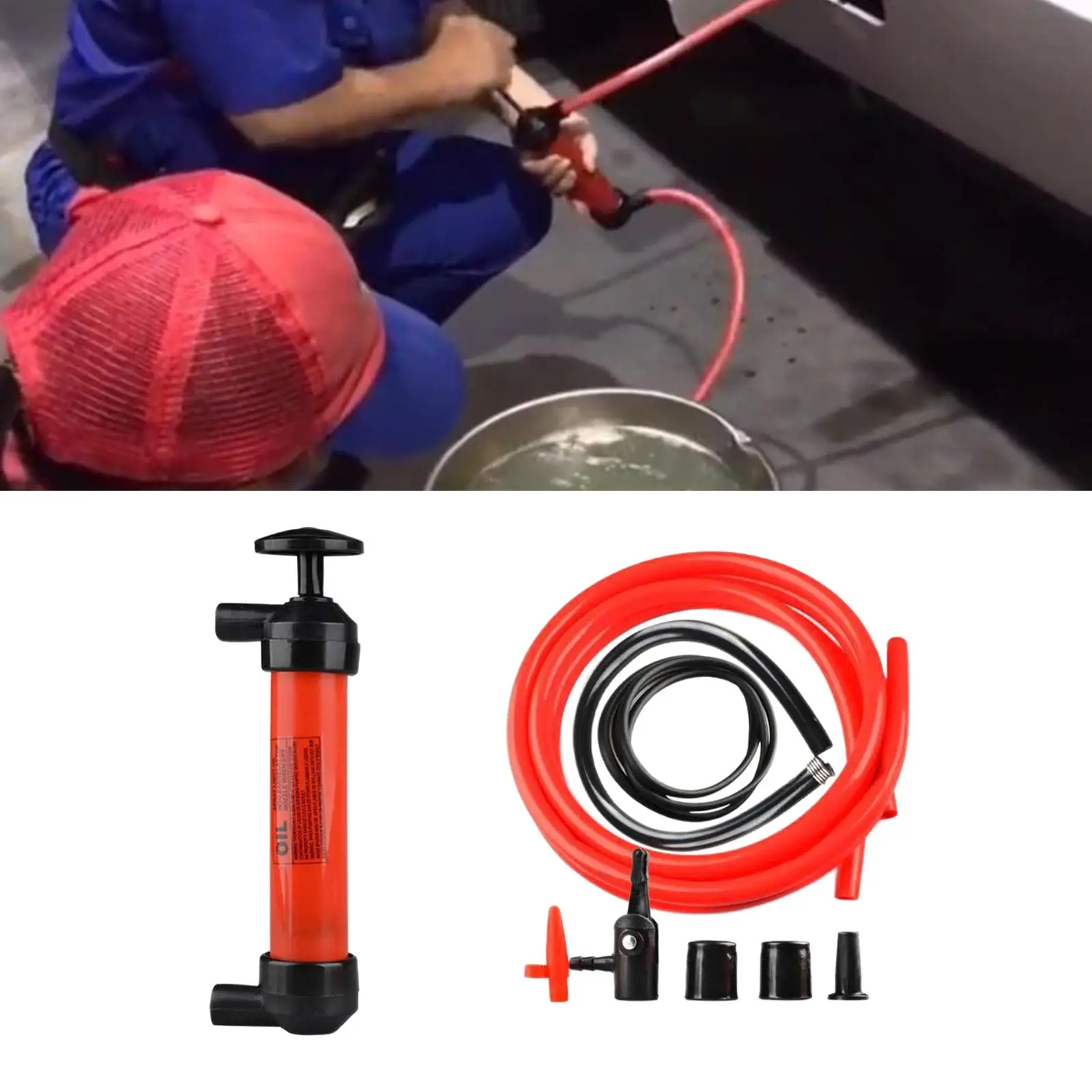 Siphon Transfer Pump Kit with Tube Connector Hand Air Pump Portable Fit for Petrol Oil