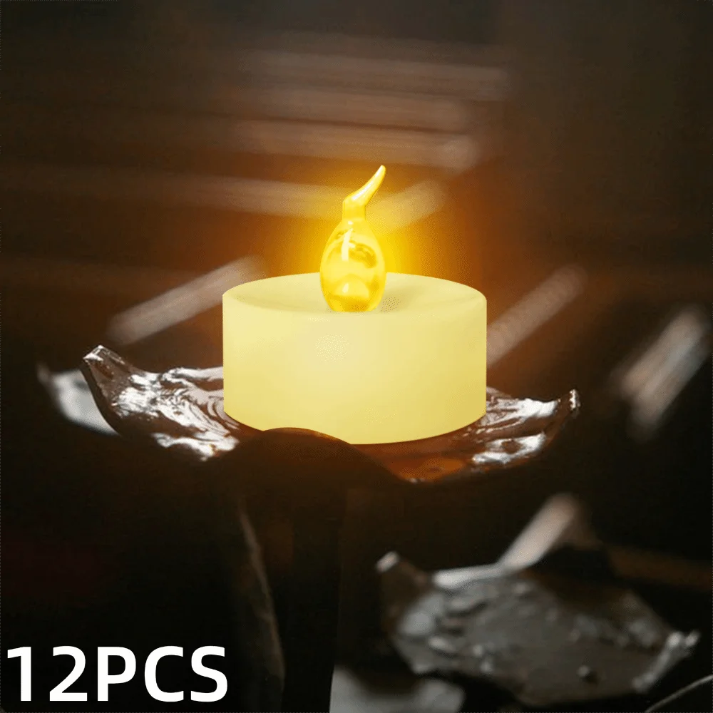 12Pcs Plastic LED Tea Lights Candles Ivory Warm White Light Flameless Candles Battery Powered Realistic Flame