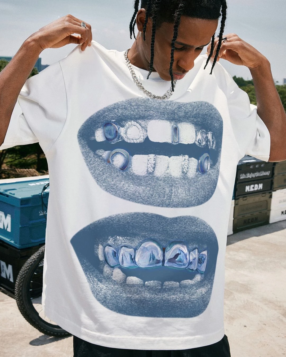 Teeth Letter Graphic Print Oversized T Shirt Mens Womens Y2k Top Hip Hop Harajuku Gothic T Shirts Short Sleeve Streetwear Tops