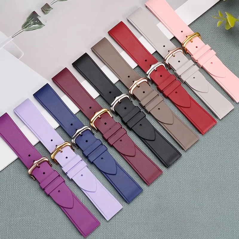 ل كارتييه سانتوس دومونت سلسلة اللون الفلور المطاط حزام سيدة دبوس مشبك الغبار سوار الإفراج السريع حزام الساعات 17.5 مللي متر