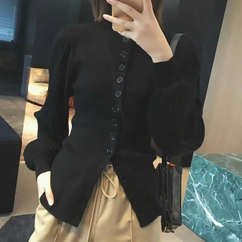 Autumn Winter Turtleneck Slim Knitted Cardigan Casual Single-breasted Women\'s Clothing Long Sleeve Basic Solid Color Sweaters