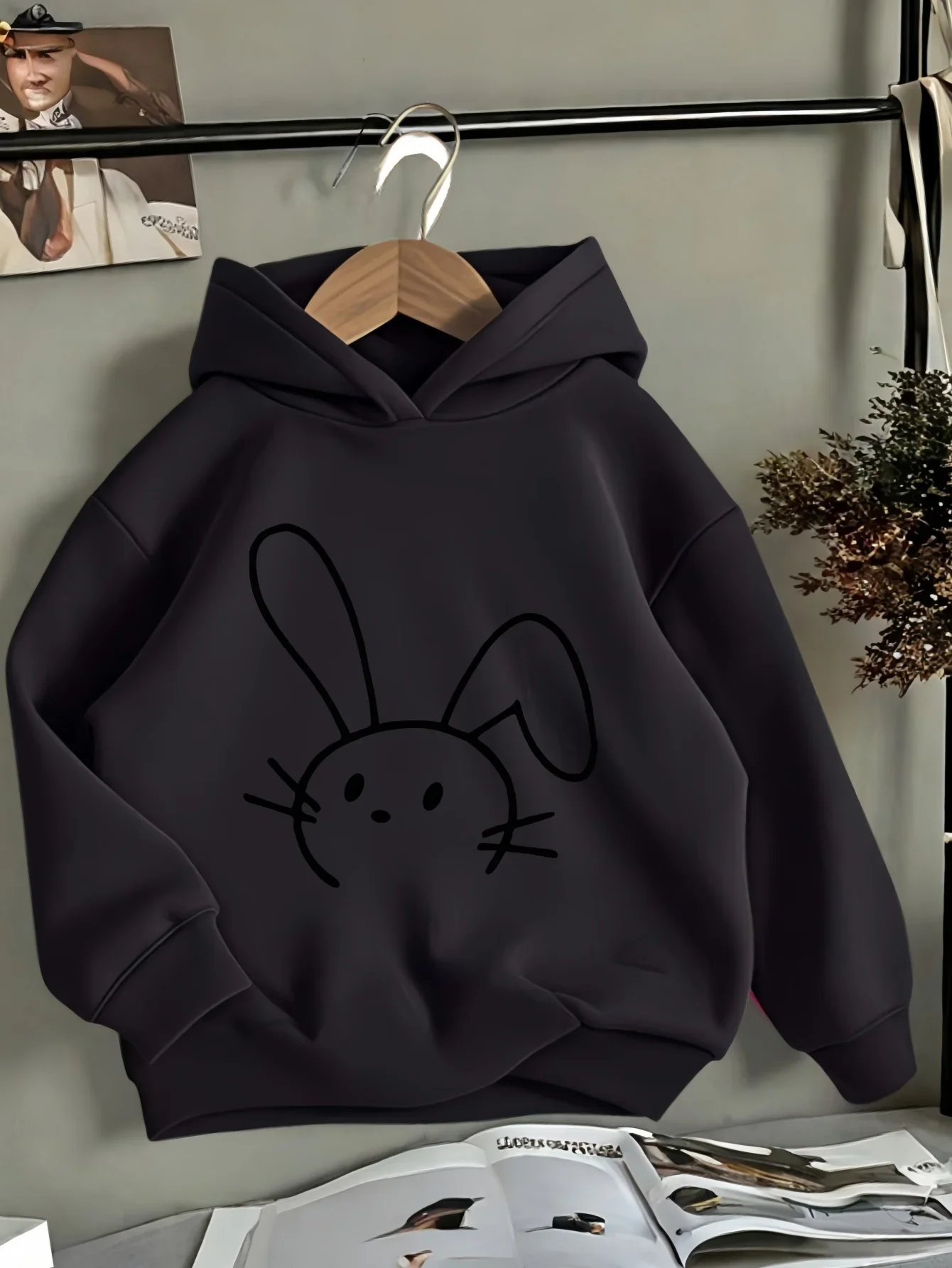Kids Boys Girls Cute Bunny Rabbit Line Art Graphic Hoodie Printed Light  Sweatshirt Kawaii Loose Hooded Pullover Autumn Winter