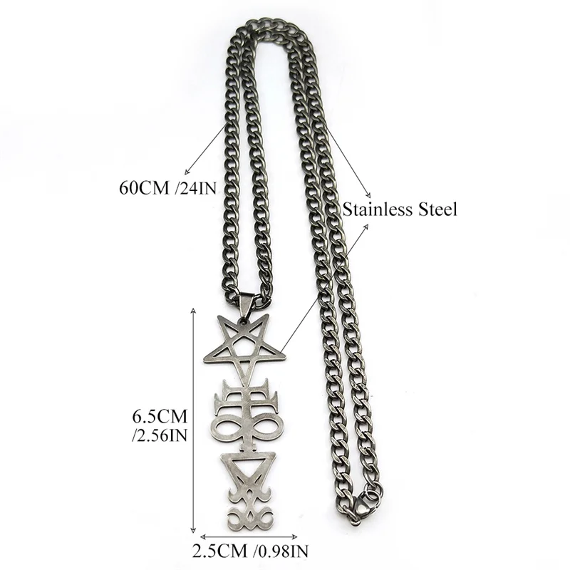 Hexerei Siegel Kirche von Satan Pentagramm Anhänger Halskette für Frauen Männer Edelstahl schwarz Farbe Kreuz Punk Schmuck ﻿ 911 – Detail 3