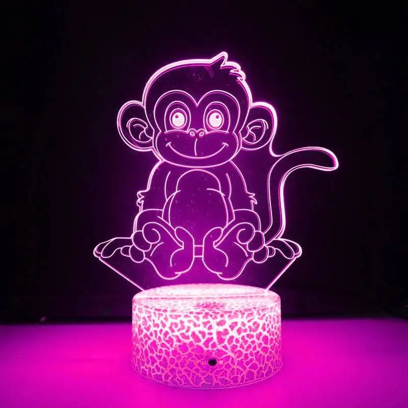 Nighdn 3D Monkey Night Light Lamp Illusion Led 7 Color Changing Table Desk Decoration Lamps Gift Acrylic Flat ABS Base USB Cable