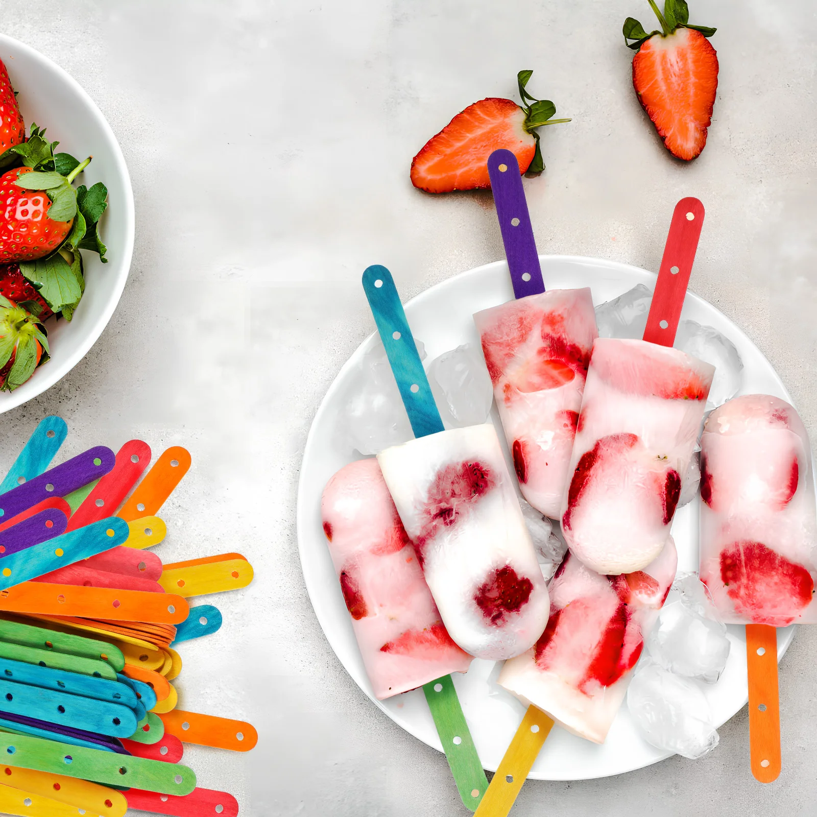 

100 Pcs Colored Craft Sticks 15x1.8cm Birch Wood Popsicle Sticks for DIY Crafts Food Safe Smooth Edges Ice Cream Tools Cake