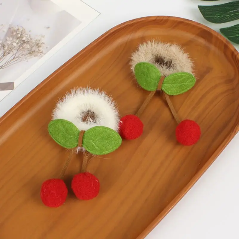 

Red Cherry Kids Plush Hair Ropes Pompom Elastic Rubber Bands Children Girl New Year Headwear Cute Kids Ponytail Hair Accessories