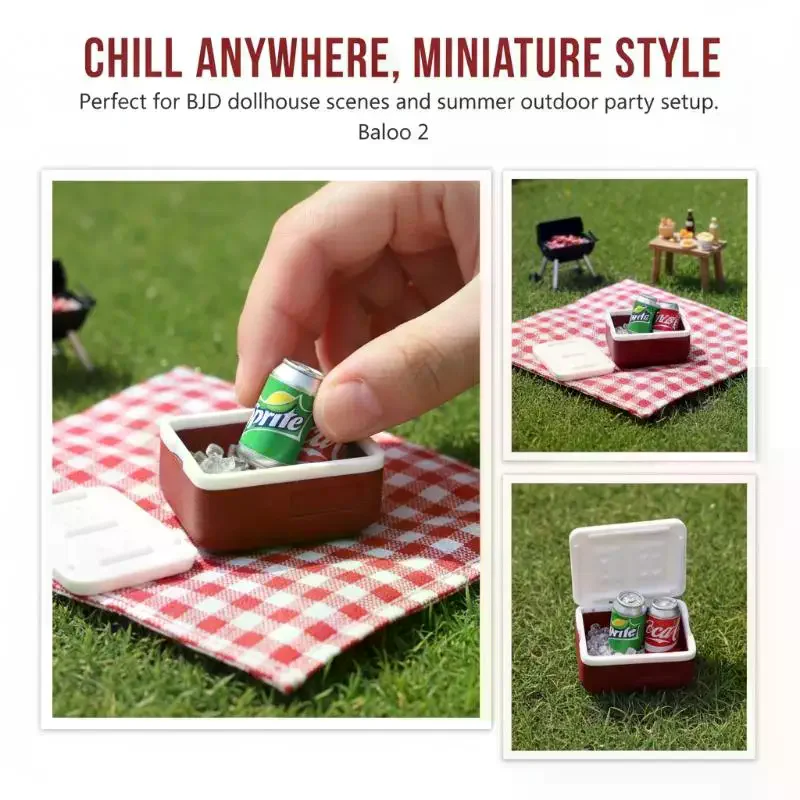 1 Set Summer Outdoor Scene Beverage Cooler Dollhouse Miniature Portable Refrigerator Box Simulation  Drink Kit