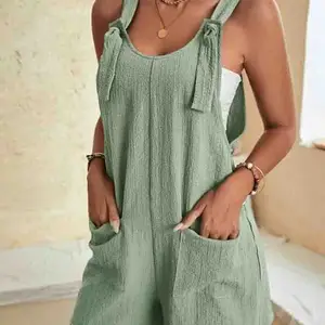 Short Casual Summer Jumpsuit Women's, Loose Jumpsuit, Sleeved Jumpsuit with Pocket Kood Handle, 2024 6 Main Sales Short Jumpsuit - №2