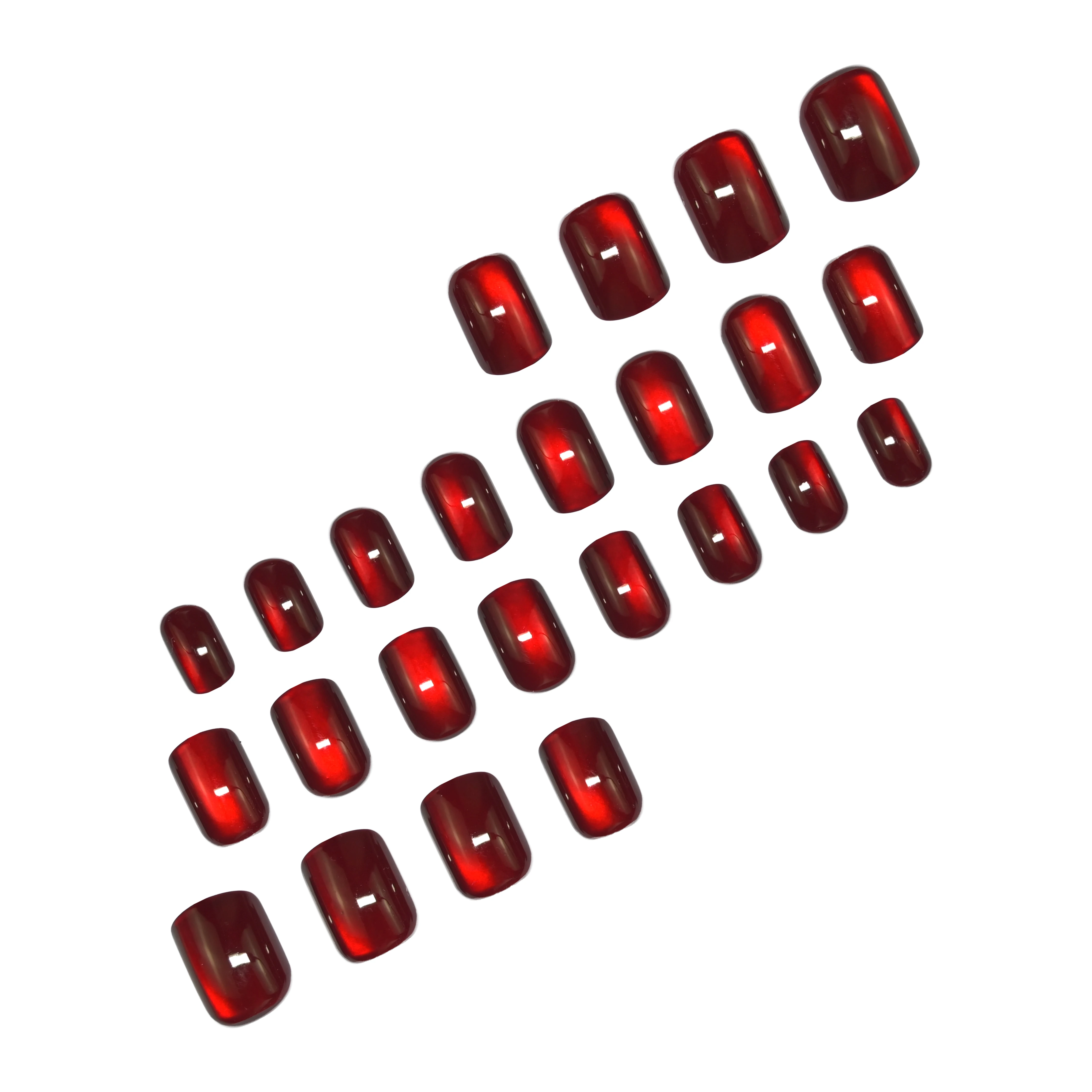 Transform Your Nails With 24pcs Short Square Glossy Wine Red Cat Eye Modern Solid Color Full Cover Fake Nail Kit