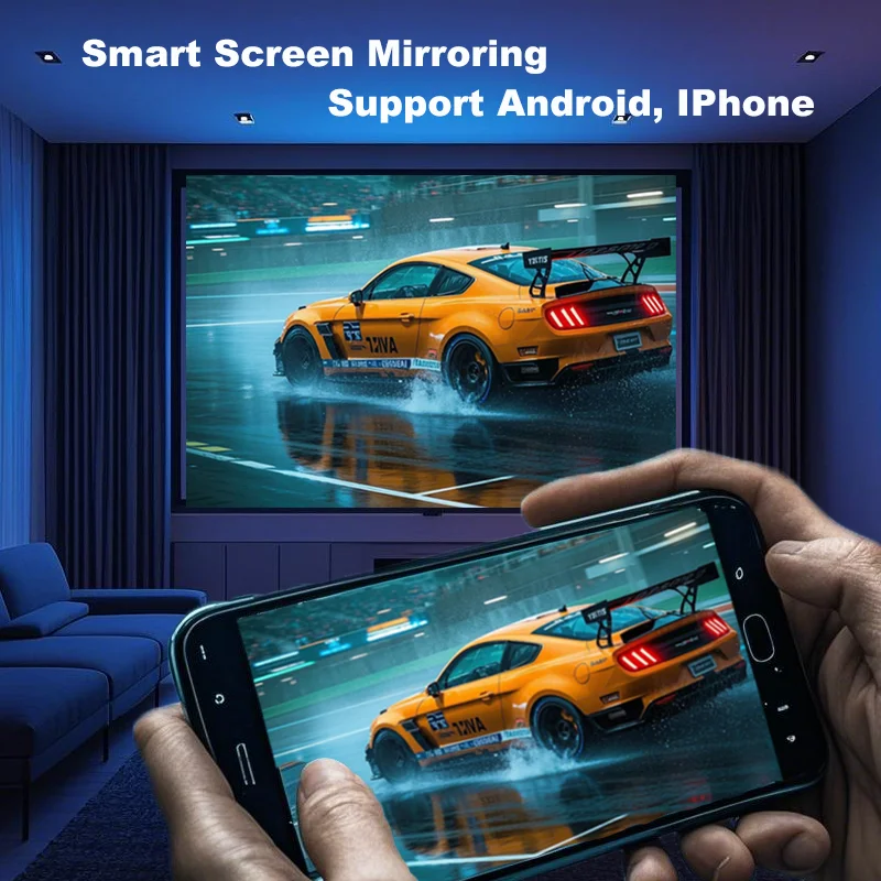 Projector Android 11 5GWiFi Bluetooth 5.0, 720PHD Supported1080P Portable Movie Projector, Compatible with Smartphone/USB, Home