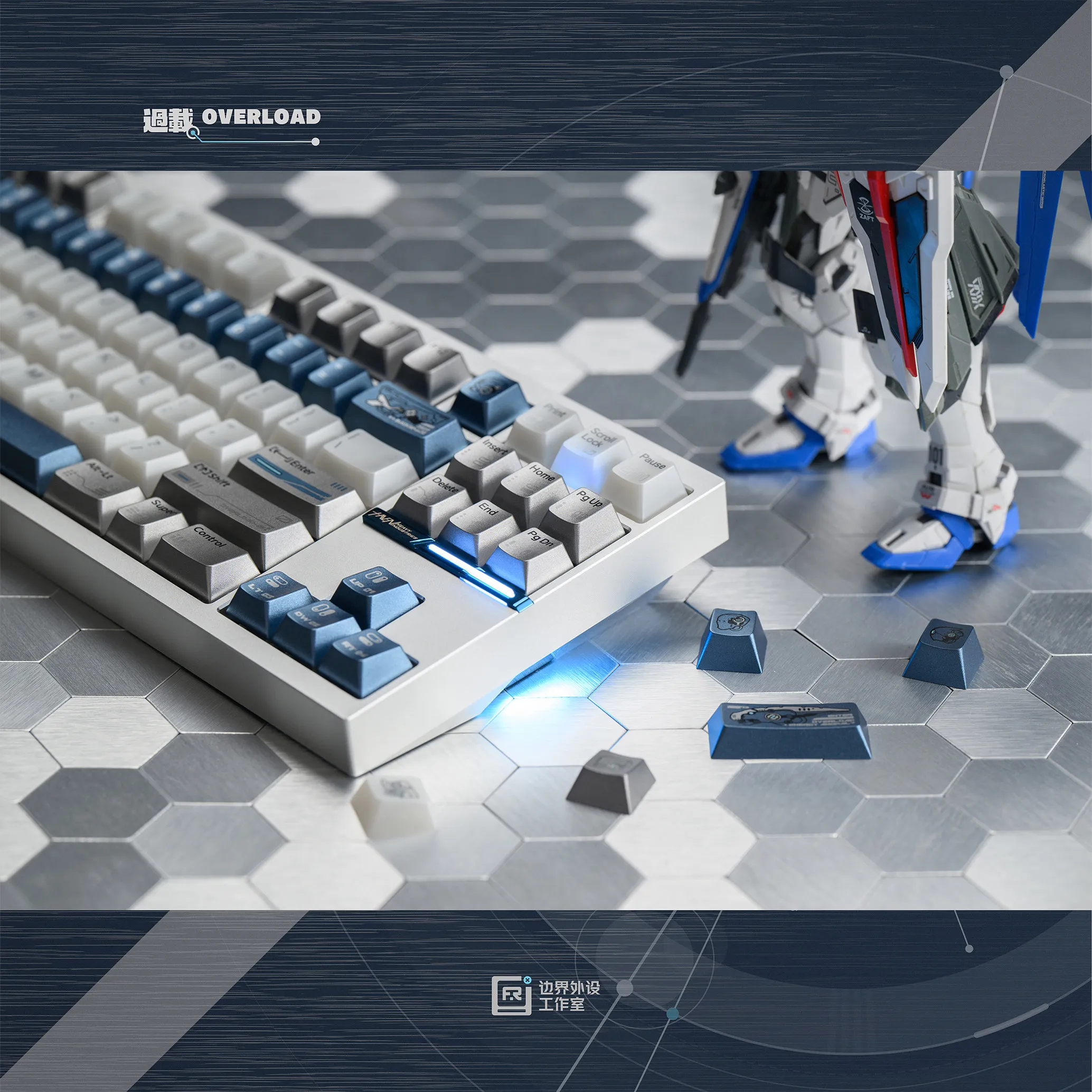 Custom Overload Theme Keycaps by Boundary Gear, Smoky Translucent Metallic PBT PC 1.7mm Cherry Profile for NuPhy Halo MX Board
