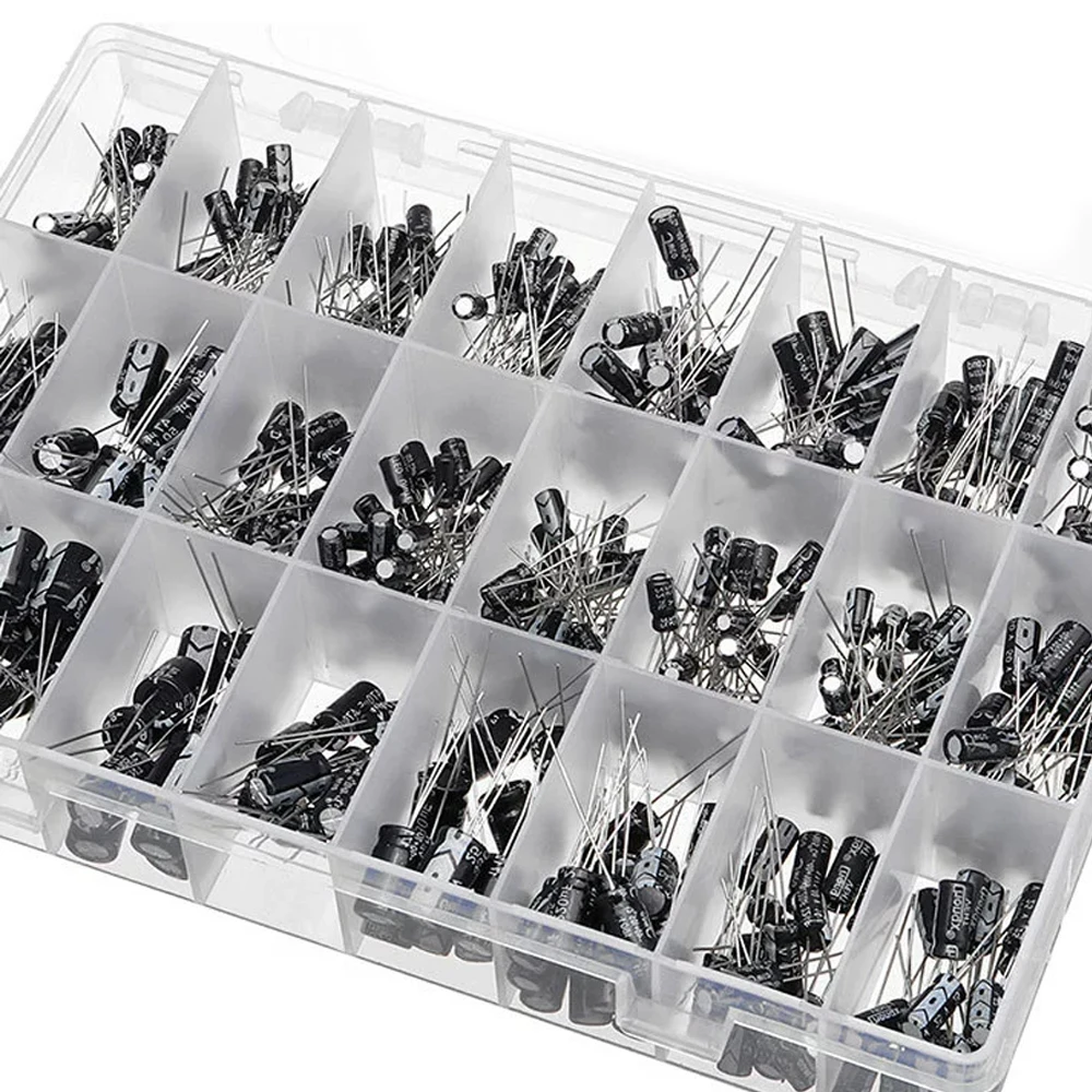 24 Kinds 500Pcs Electrolytic Capacitor Assortment Kit 0.1uF-1000uF with Storage Box Electronic Components Set