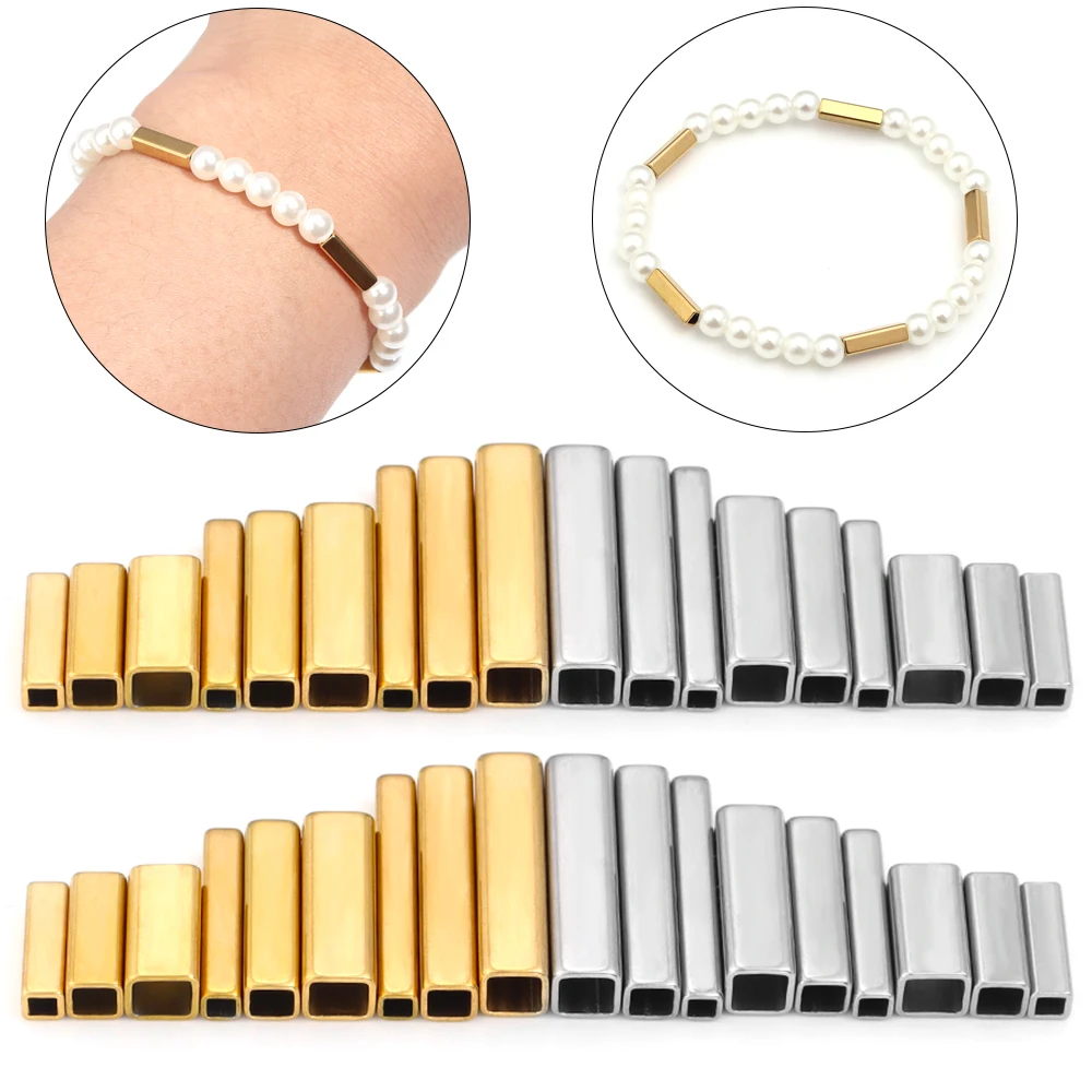 5-10pcs Stainless Steel Positioning Rectangular Beads Long Tube Beads Loose Spacer Beads For Jewelry Making Bracelet Necklace