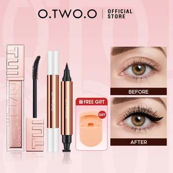 O.TWO.O كحل ختم 5D ماسكارا أسود كحل سائل مقاوم للماء سريع الجفاف مقاوم للطخة مجموعة مكياج عيون طويلة الارتداء