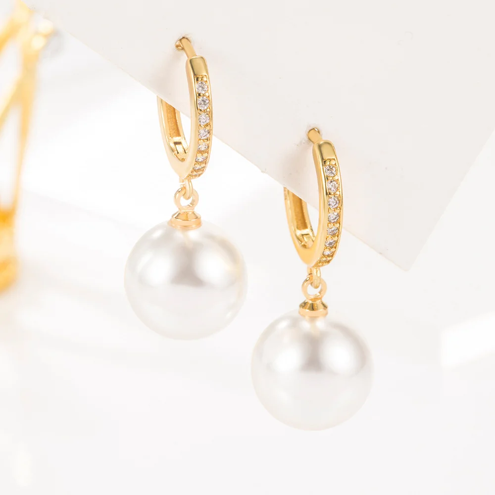 Delicate Lovely Pearl Earrings for Women 925 Silver Needle Slightly Inlaid with Zircon Simple Fashionable Jewelry Wedding Gift