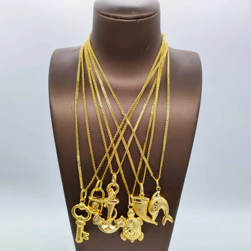 

Gold Plated Chain and Pendants for Man Women African Dubai Copper Jewelry Accessories S Size Elephant Cross Vintage Party Gi