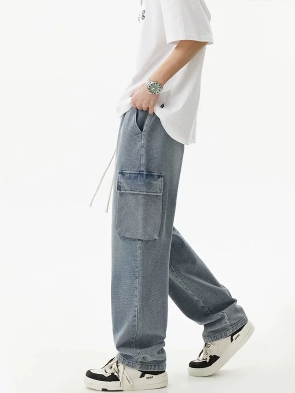 

Retro Loose Straight Leg Men's Workwear Jeans Starry Pattern High Street Style Autumn Trendy Brand Denim Pants Youth