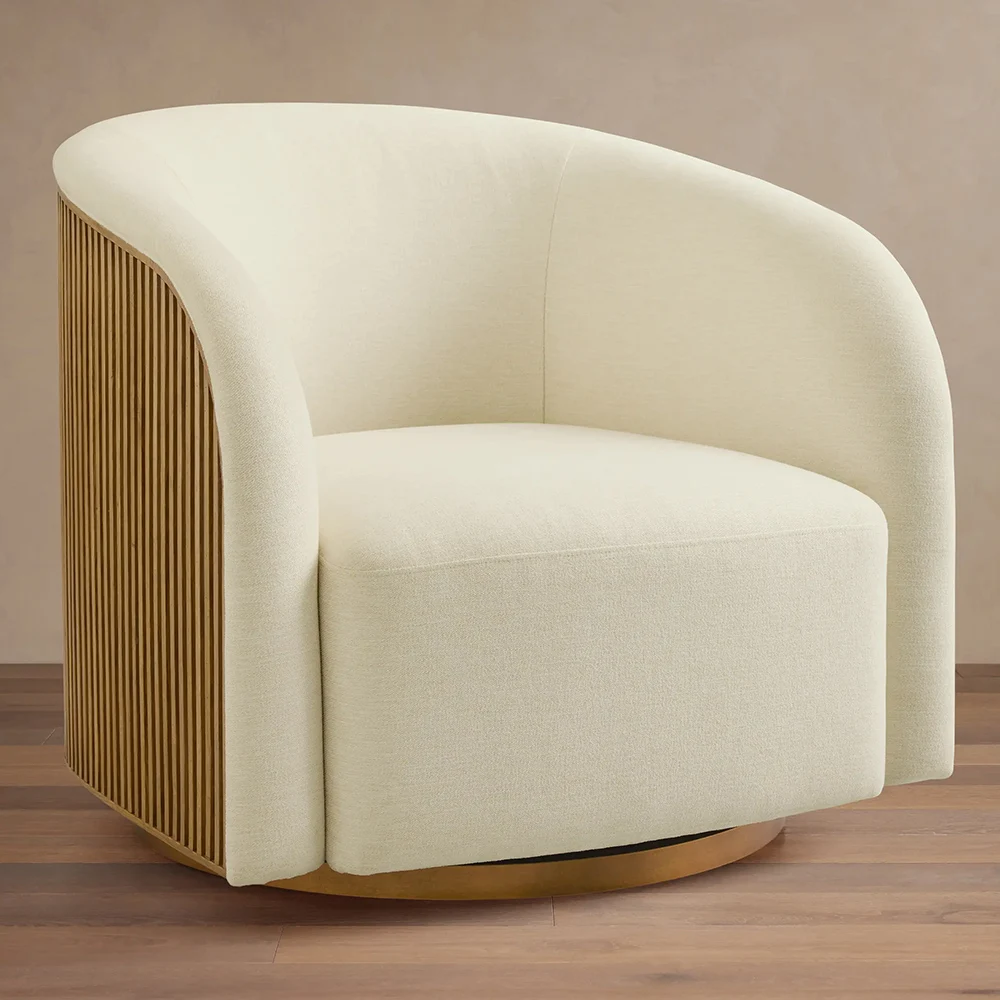 Modern Upholstered Fabric Swivel Accent Chair Round Barrel Armchair for Living Room Bedroom