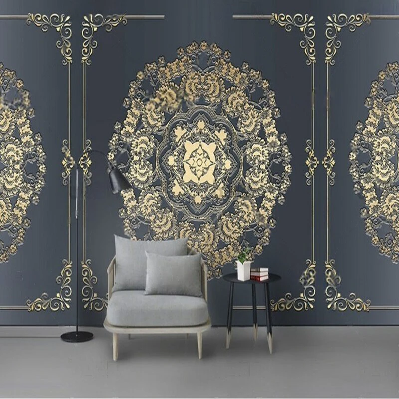 Modern light luxury gilded lace European-style patterned TV luxurious home decoration bedroom background wall