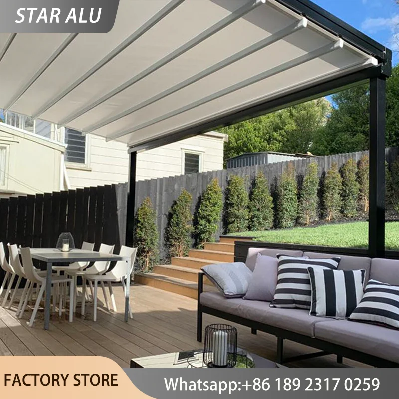 Custom Size Retractable PVC Canopy Motorized Roof Pergola Heavy Duty Outdoor Patio Shelter Foldable Awning Waterproof Sun Shade