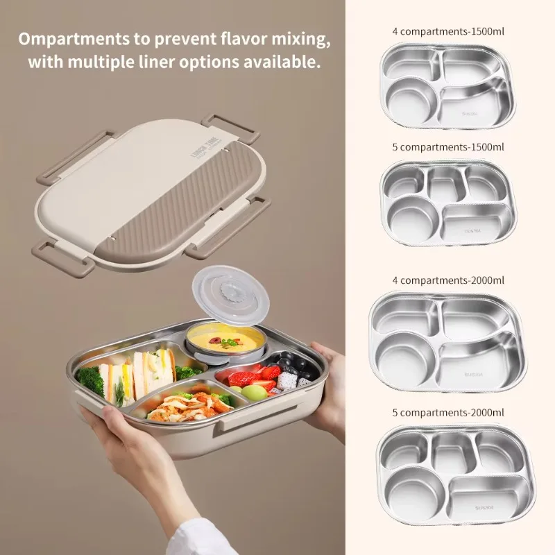 

Прямоугольные 4/5 сетки, ланч-боксы из нержавеющей стали, контейнер для еды, коробка для бенто, изолированный стальной тин с миской для супа