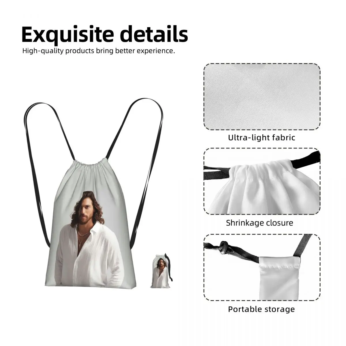 Actor Can Yaman Photo Drawstring Backpack hiking cycling Bag Portable Travel Drawstring Bag for Men Women