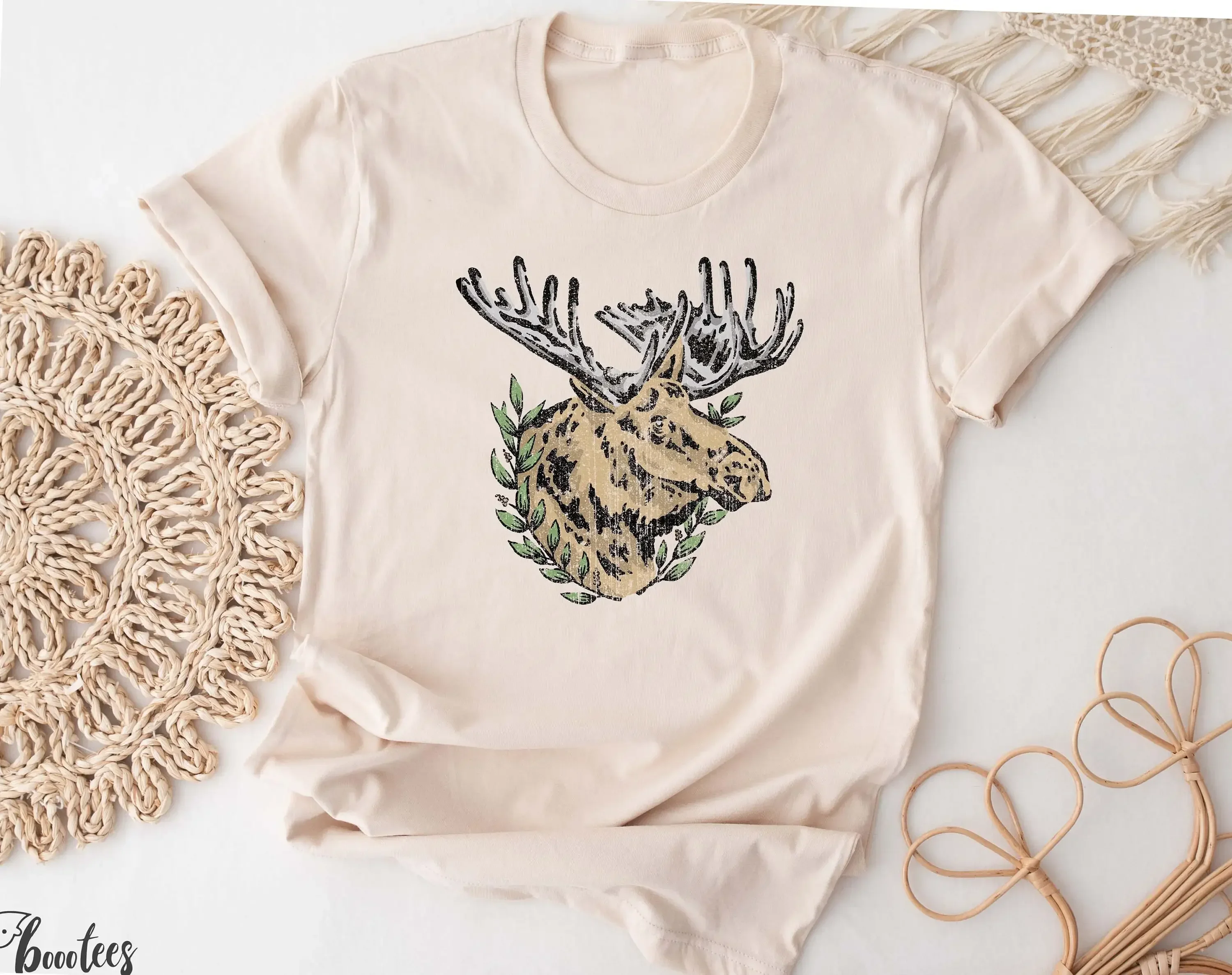 Moose T Shirt Idea For Animal Lover Present Deer Elk Illustration Print Nature Outdoors Camping