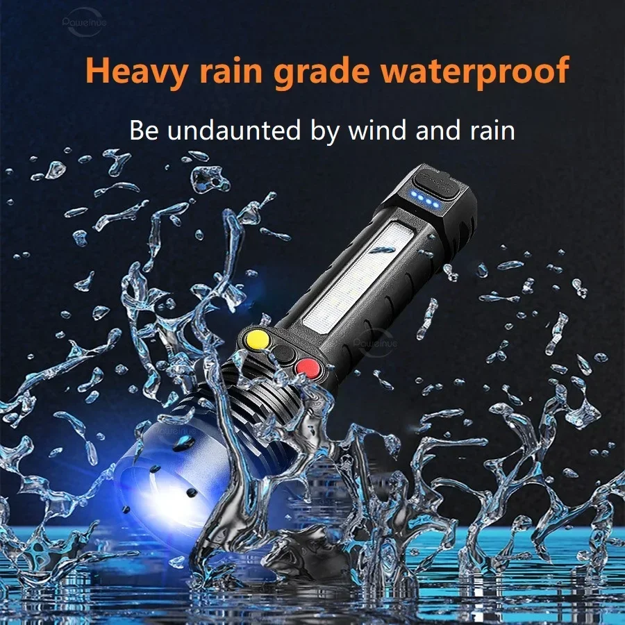 Linterna de alta potencia 3LED + COB, recargable por USB, luz ultrapotente, linterna de 10 modos, linterna táctica, lámpara de pesca para acampar al aire libre