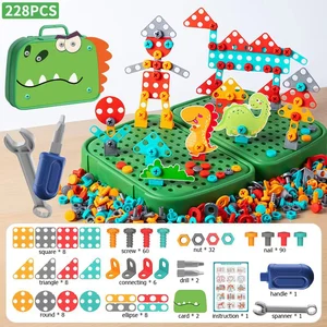 Bir dizi eğitici oyuncaklar çocuklar için, oyuncaklar, DIY aracı, bit matkap, cıvata, somun, 3D bulmaca, oyna pretend, alet setleri, 2D, 230 adet, 228 adet bir vidanın oyuncağının en çok satan 8'i-no. 8