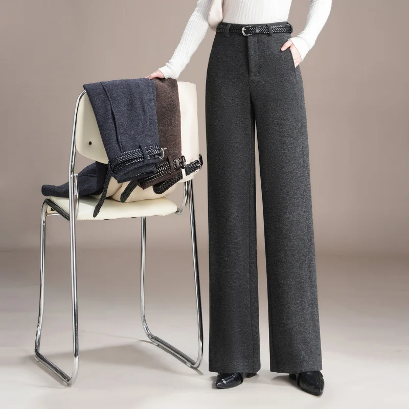 

Herringbone Pants for Women, Spring, , Winter, Fleece-Lined Woolen Narrow Casual Pants