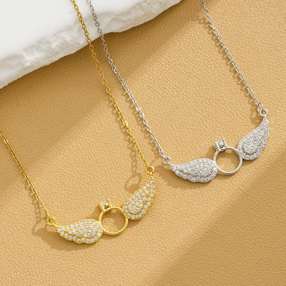 Новейшее ожерелье из титановой стали с инкрустацией бриллиантами и крыльями ангела — аксессуар для женских цепочек на ключицу.