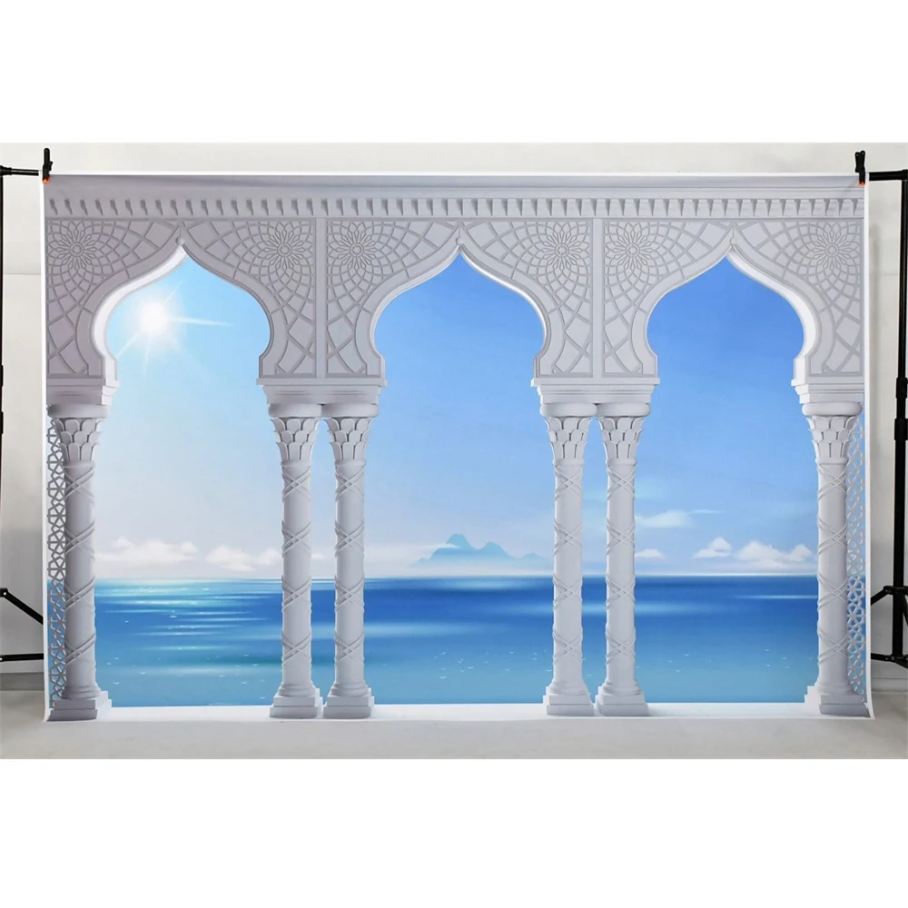 Summer Ocean Beach Arch Photography Background Customized Children Fairy Birthday Photographic Backdrop Blue Seaside Photozone