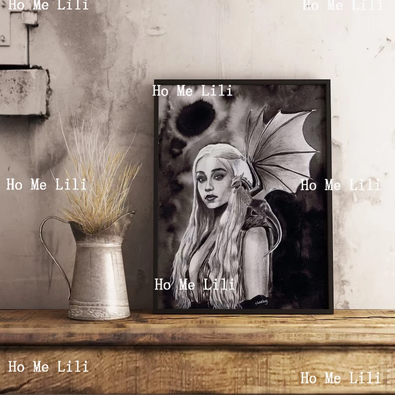 Daenerys Targaryen Black Artprint Ambition Queen Stormborn Drogon Fantasy Nice Decoration Magical Gift For Family Friends