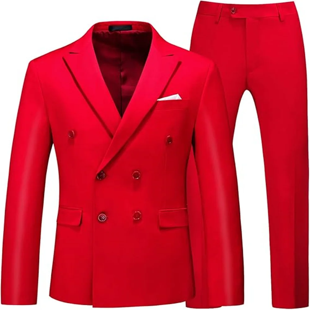 بدلة رجالي مكونة من قطعتين مزدوجة الصدر بقصة ضيقة وسترة وسروال لحفلات الزفاف وحفلات العودة للوطن #4