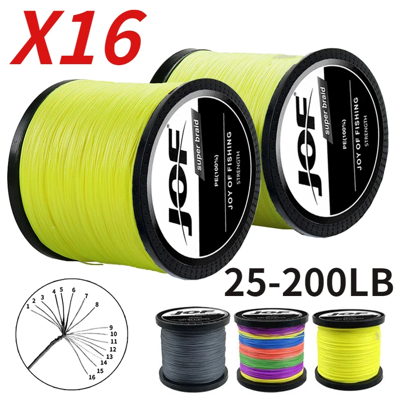 JOF Original Braided Fishing Line 16 Strands Wear-Resistant 11.3-91KG Long Casting Multifilament PE Wire 1000M for All Waters