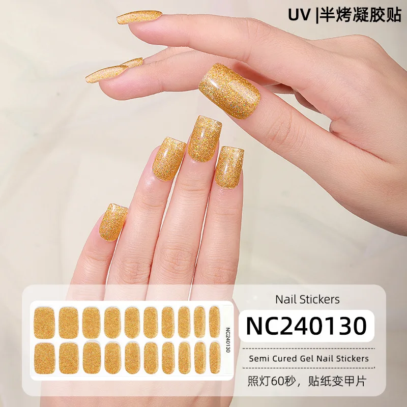 20Tips Explosion Flash Pure Gel Nail Wraps Enhancer Semi Curing Gel UV Half Roasted Nail Products Decorations Embossed Stickers