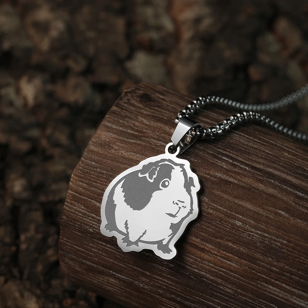 Trendy New Anime Spotted Guinea Pig Rubber Pendant Necklace for Men Women Fashion Stainless Steel Jewelry Supplies Wholesale