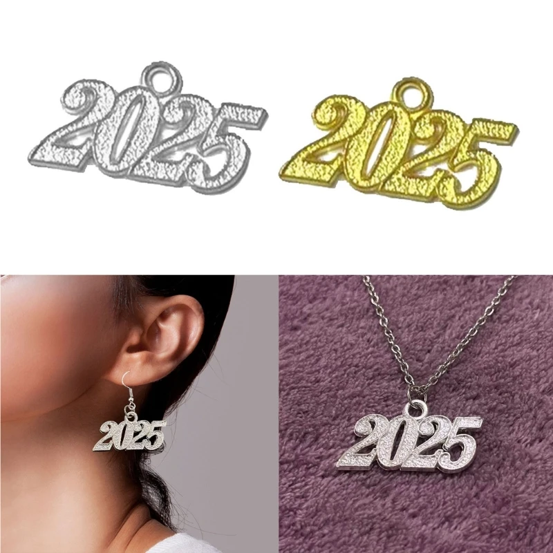 

100pcs Charms Letter 2025 Year 19x33mm golden Silver Color Pendants Antique Jewelry Making DIY Earring necklace Handmade Craft