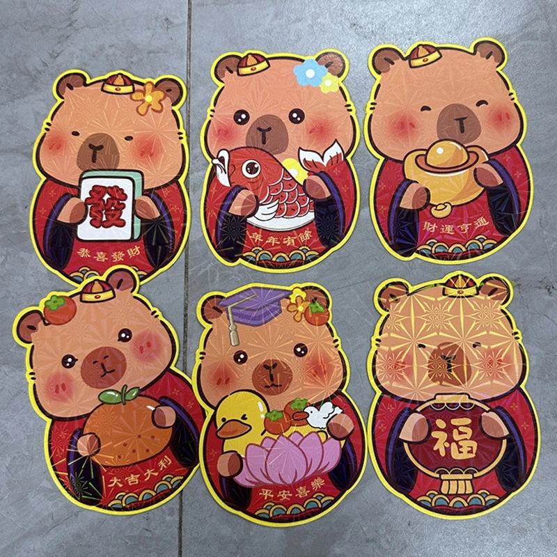 6Pcs/Set 2025 Capybara Cartoon Laser Chinese Snake Year Red Envelope Spring Festival Birthday Wedding Lucky Money Envelopes