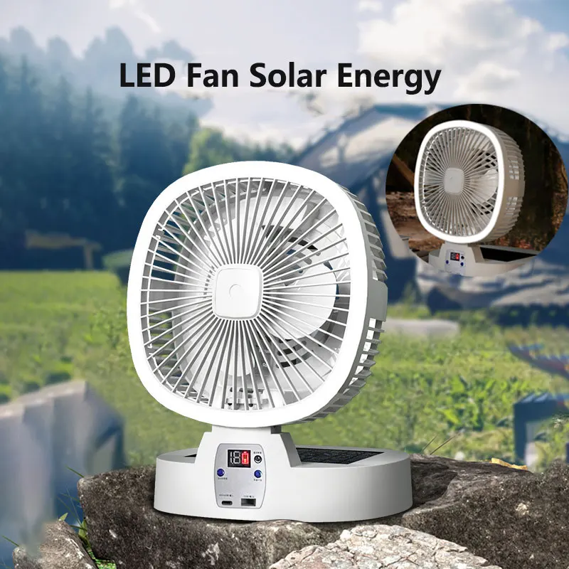 

New Outdoor Camping Fan 5000mAh Solar Rechargeable Wireless Portable Desktop Electric Fan 5 Speed Ventilador with Remote Control