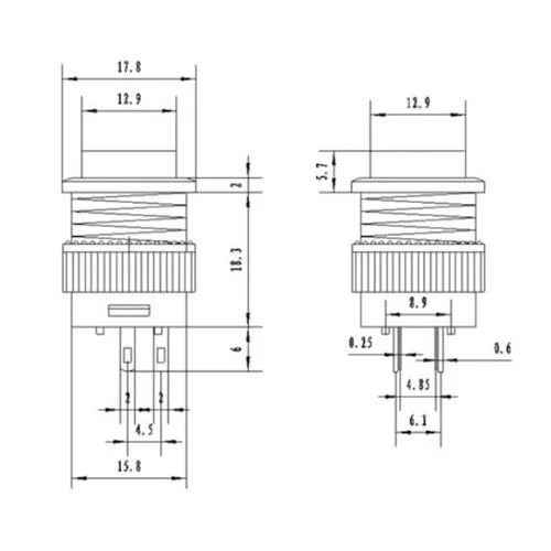 Imagen 2 del producto Interruptor de botón piezas/BD, reinicio automático, redondo, 4 pines, 2 pines, 16MM, 3V, 5/20/100 R16-503AD